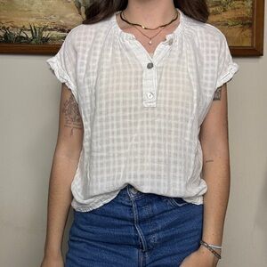 cloth&stone Anthropologie white gingham blouse size S linen/cotton blend